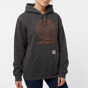Carhartt Midweight Hoodie Mens L Charcoal Gray Ribbed Loose Fit Kangaroo Pockets